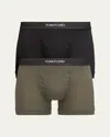 Tom Ford Men's 2-pack Solid Jersey Boxer Briefs In Military Green/black