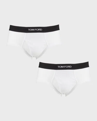 TOM FORD MEN'S 2-PACK SOLID JERSEY LOGO-WAIST BRIEFS