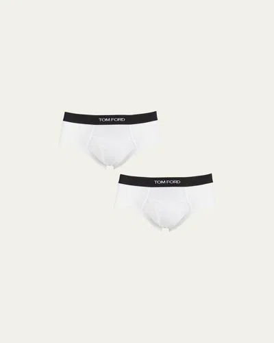 Tom Ford Men's 2-pack Solid Jersey Logo-waist Briefs In White