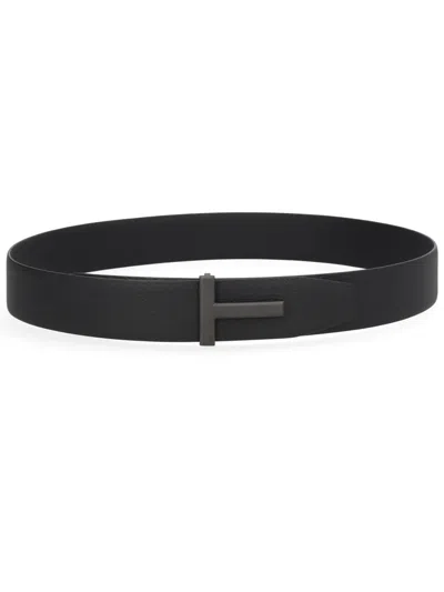 Tom Ford Men's 4 Cm Classic Belt With Statement Buckle In Black