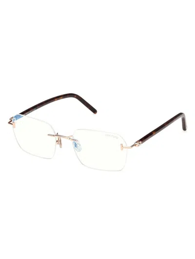 Tom Ford Men's 54mm Blue Block Rectangular Glasses In Rose Gold Matte Black