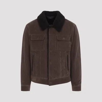 Tom Ford Men's 900 Wale Cord Shearling-collar Trucker Coat In Brown
