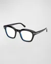 Tom Ford Men's Acetate Blue Blocking Square Glasses In Shiny Black