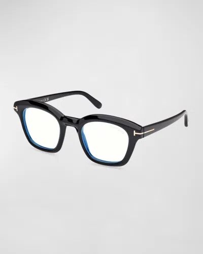 Tom Ford Men's Acetate Blue Blocking Square Glasses In Shiny Black