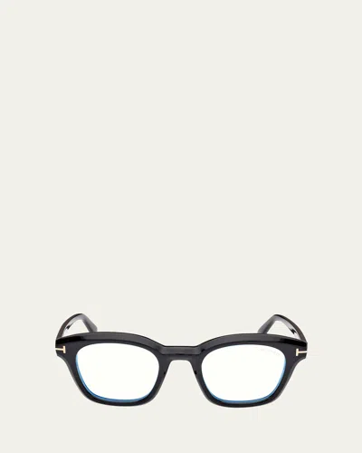 Tom Ford Men's Acetate Blue Blocking Square Glasses In Shiny Black
