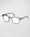 Tom Ford Men's Acetate Blue Blocking Square Glasses In Shiny Transparent Grey