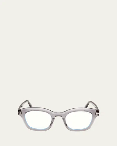 Tom Ford Men's Acetate Blue Blocking Square Glasses In Shiny Transparent Grey