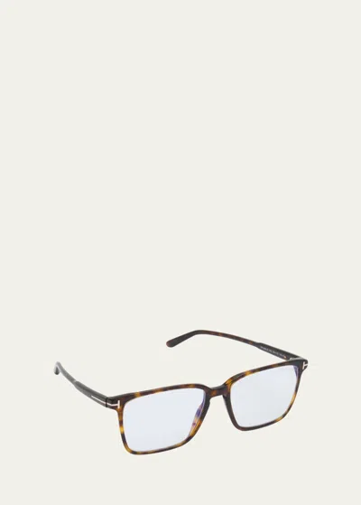 Tom Ford Men's Acetate Rectangle Blue Light-blocking Glasses In Dhav