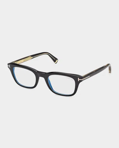 Tom Ford Men & Apos;s Acetate Square Blue-block Optical Frames In Black