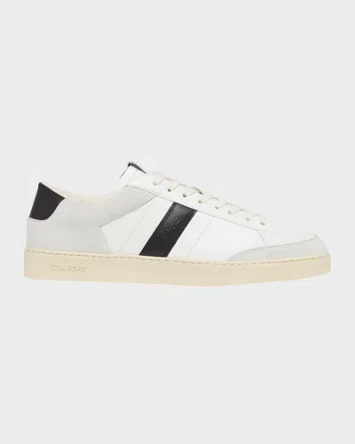 Tom Ford Panelled Suede And Grained Leather Sneakers In White