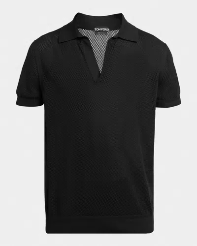 Tom Ford Men & Apos;s Cotton Silk Mesh Polo In Blue