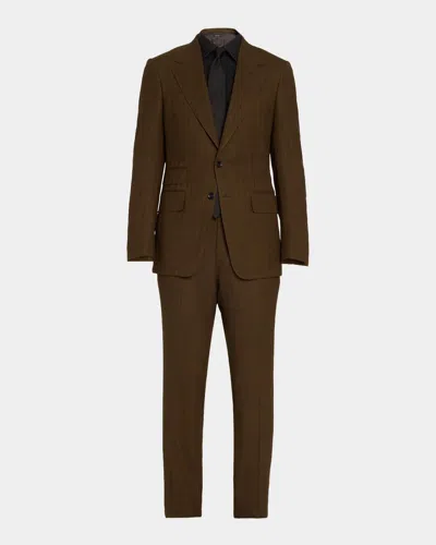 Tom Ford Men & Apos;s Fresco Stripe Single-breasted Suit In Brown