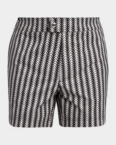 Tom Ford Men & Apos;s Geometric-print Nylon Swim Trunks In Gray