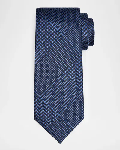 Tom Ford Men & Apos;s Glen Plaid Linen Tie In Blue