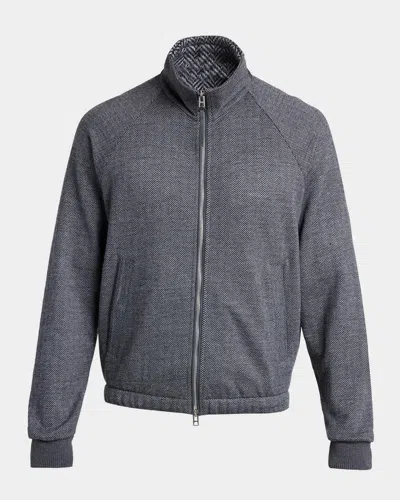 Tom Ford Herringbone Cotton, Wool And Silk-blend Jacket In Gray