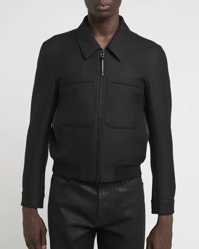 Tom Ford Men & Apos;s Lacquered Wool Battle Jacket In Black