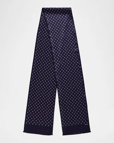 Tom Ford Men & Apos;s Micro Paisley-print Mulberry Silk Scarf In Blue