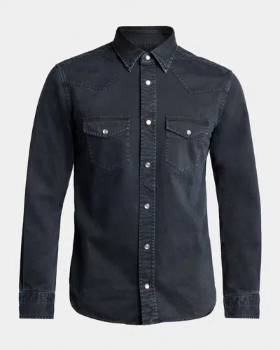 Tom Ford Men & Apos;s Peached Twill Snap-front Western Shirt In Black