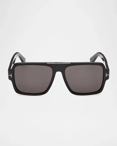 Tom Ford Men & Apos;s Sean-02 Acetate Flat-top Sunglasses In Black
