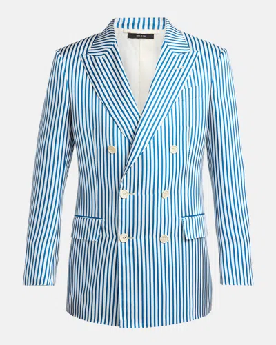 Tom Ford Men & Apos;s Silk Candy Stripe Double-breasted Sport Coat In Blue