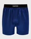 Tom Ford Men & Apos;s Silk Jacquard Logo Boxers In Blue