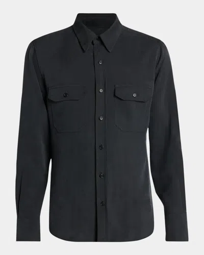 Tom Ford Silk Twill Military Shirt In Black