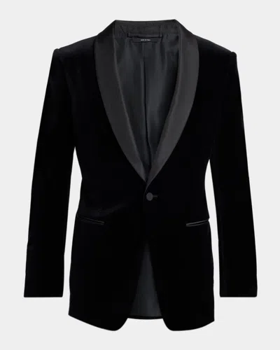 Tom Ford Satin-trimmed Cotton-blend Velvet Suit Jacket In Black