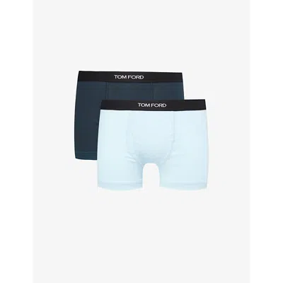 Tom Ford Logo-waistband Pack Of Two In Artic Blue / Navy