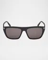 Tom Ford Aslan Sunglasses In Shiny Black Eco Logosmoke Lenses