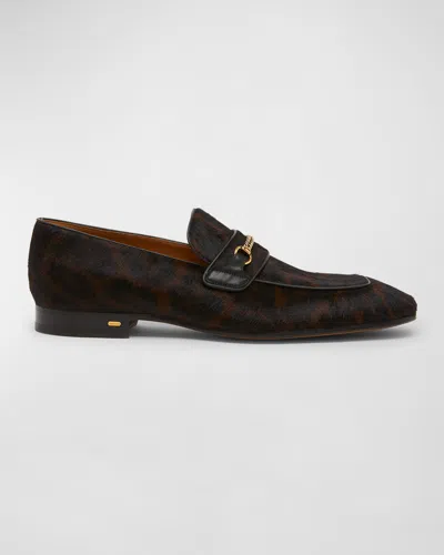 Tom Ford Liam Chain Velvet Loafers In Chestnut Black