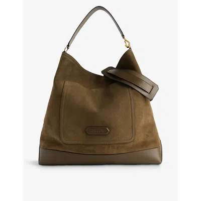 Tom Ford Leather-trimmed Suede Tote Bag In Green