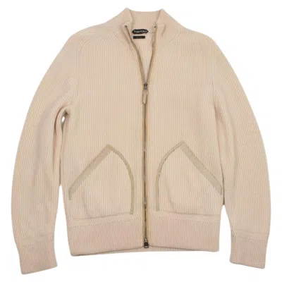 Pre-owned Tom Ford Men's Beige Cashmere Zip Cardigan Sweater Size It56-l In Brown