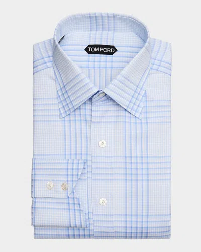 Tom Ford Men's Bicolor Check Cotton Sport Shirt In Blue