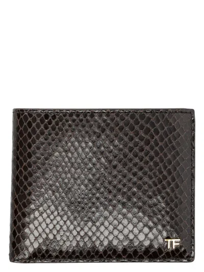 Tom Ford Bifold Wallet Phyton Print In Ebony