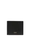 Tom Ford Men Black Bi-fold Wallet With Gold-colored Embossed Logo In Grainy Leather Man