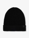 TOM FORD TOM FORD MEN'S BLACK BRANDED-PATCH WOOL AND CASHMERE-BLEND BEANIE HAT