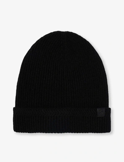 Tom Ford Men's Black Branded-patch Wool And Cashmere-blend Beanie Hat