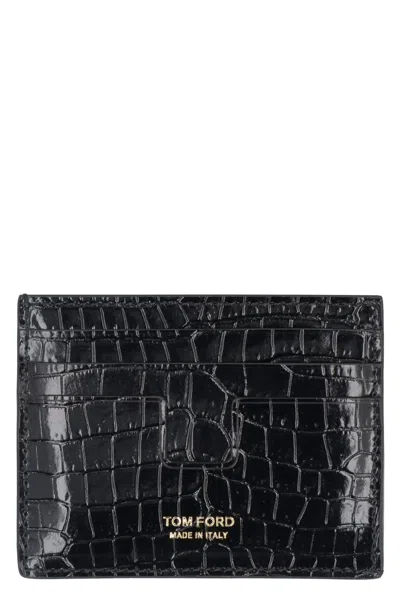 Tom Ford Men's Black Croco-print Leather Card Holder