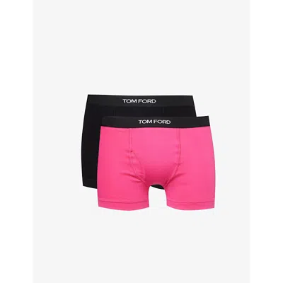 TOM FORD TOM FORD MENS BLACK / HOT PINK LOGO-WAISTBAND PACK OF TWO STRETCH-COTTON BOXERS