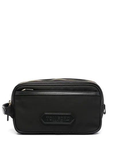 Tom Ford Men's Black Logo Stamp Zip Pouch Handbag For Ss24