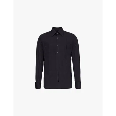 Tom Ford Mens Black Pleated-bib Slim-fit Cotton Shirt