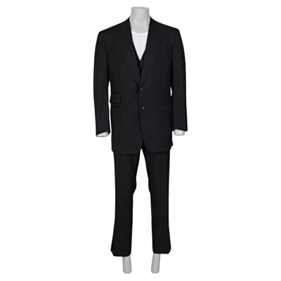 Pre-owned Tom Ford Men's Black Three-piece Wool Suit It58 4xl