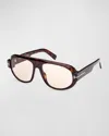Tom Ford Men's Blake-02 Acetate Round Sunglasses In Shiny Dark Havana Light Brown Photochromic Lenses