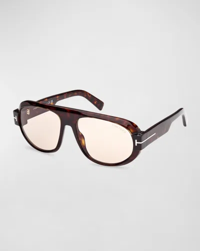 Tom Ford Men's Blake-02 Acetate Round Sunglasses In Dark Havana Eco/brown