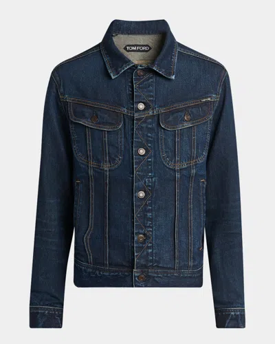 Tom Ford Men's Broken Twill Icon Denim Jacket In Blue
