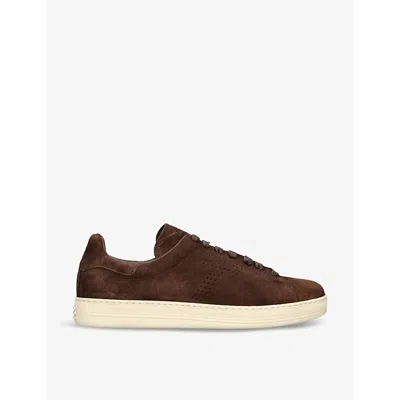 Tom Ford Warwick Logo-embossed Suede Low-top Trainers In Brown/oth