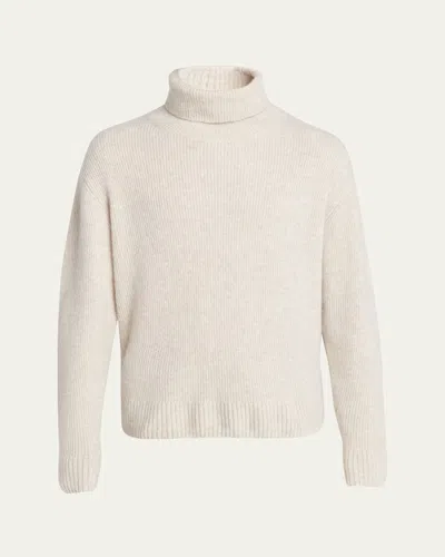 Tom Ford Men's Brushed Cashmere Rolled Turtleneck Sweater In Cream