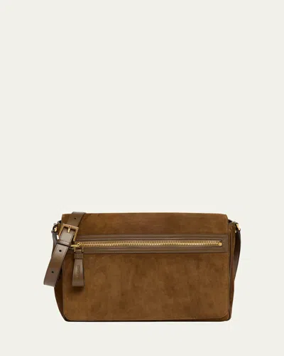 Tom Ford Men's Buckley Suede Large Flap Messenger Bag