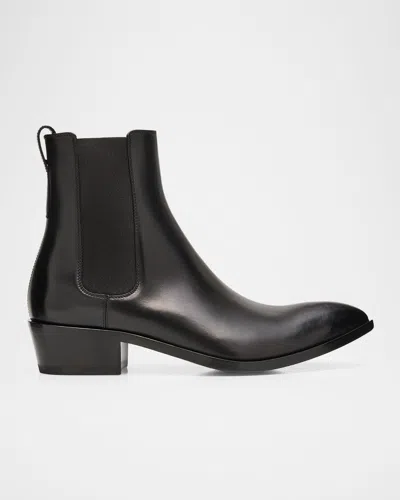 TOM FORD MEN'S BURNISHED LEATHER CHELSEA BOOTS