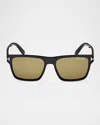 Tom Ford Men's Calder Polarized Acetate Square Sunglasses In Shiny Black